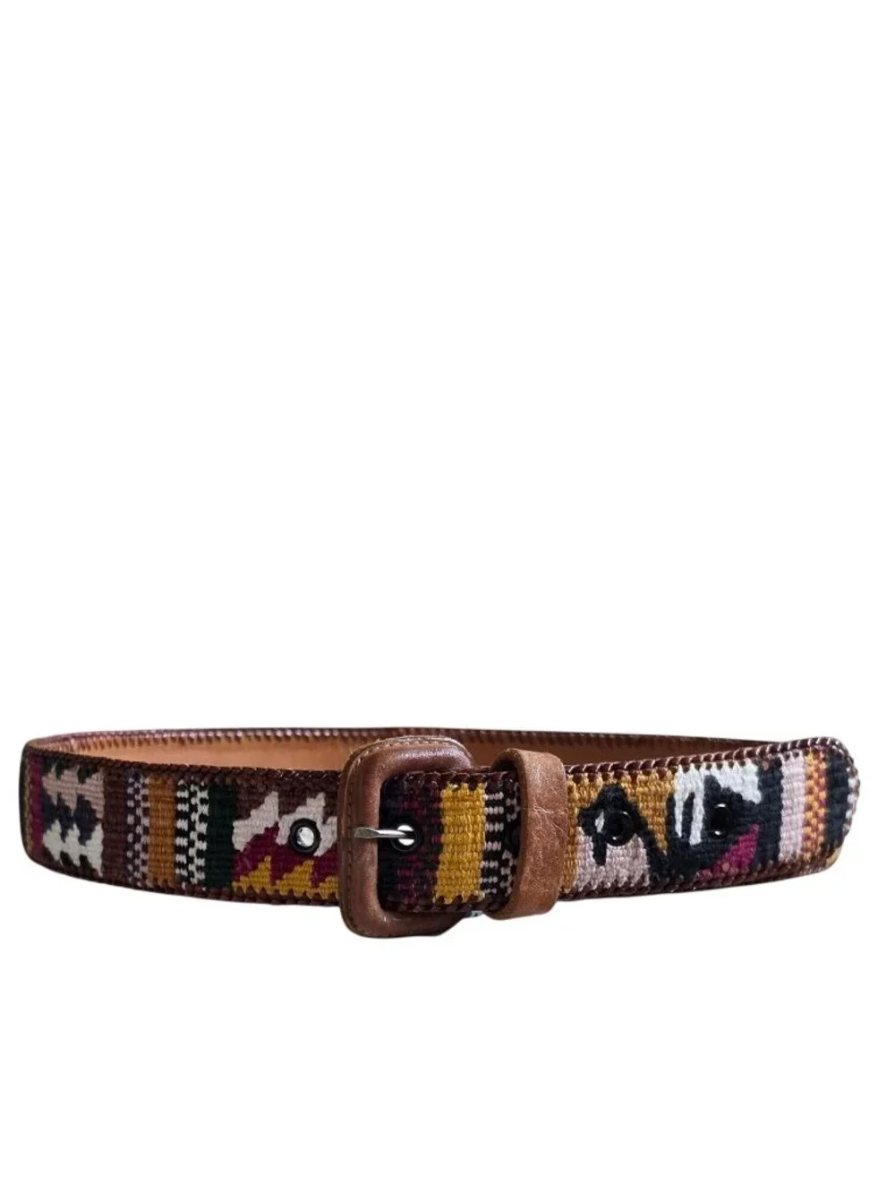 Vtg Guatemalan Woven Leather Belt 32 Mayan Motif